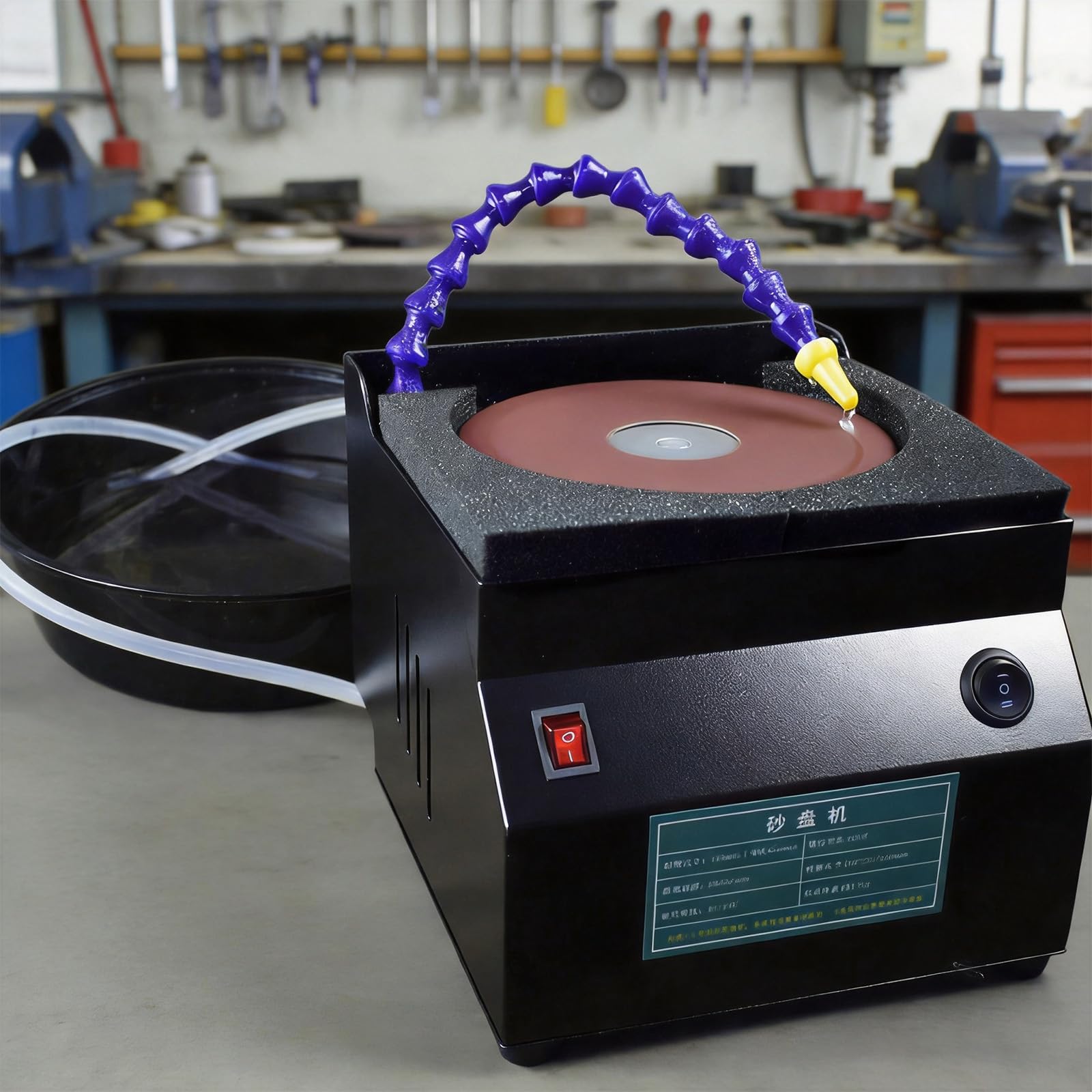 LHQYA Wet Dry Bench Sander, Knife Sharpening Machine, Maximum Speed: 3350 RPM, Sandpaper Disc Diameter: 150mm, Built-in Circulating Water Pump, Forward and Reverse Rotation