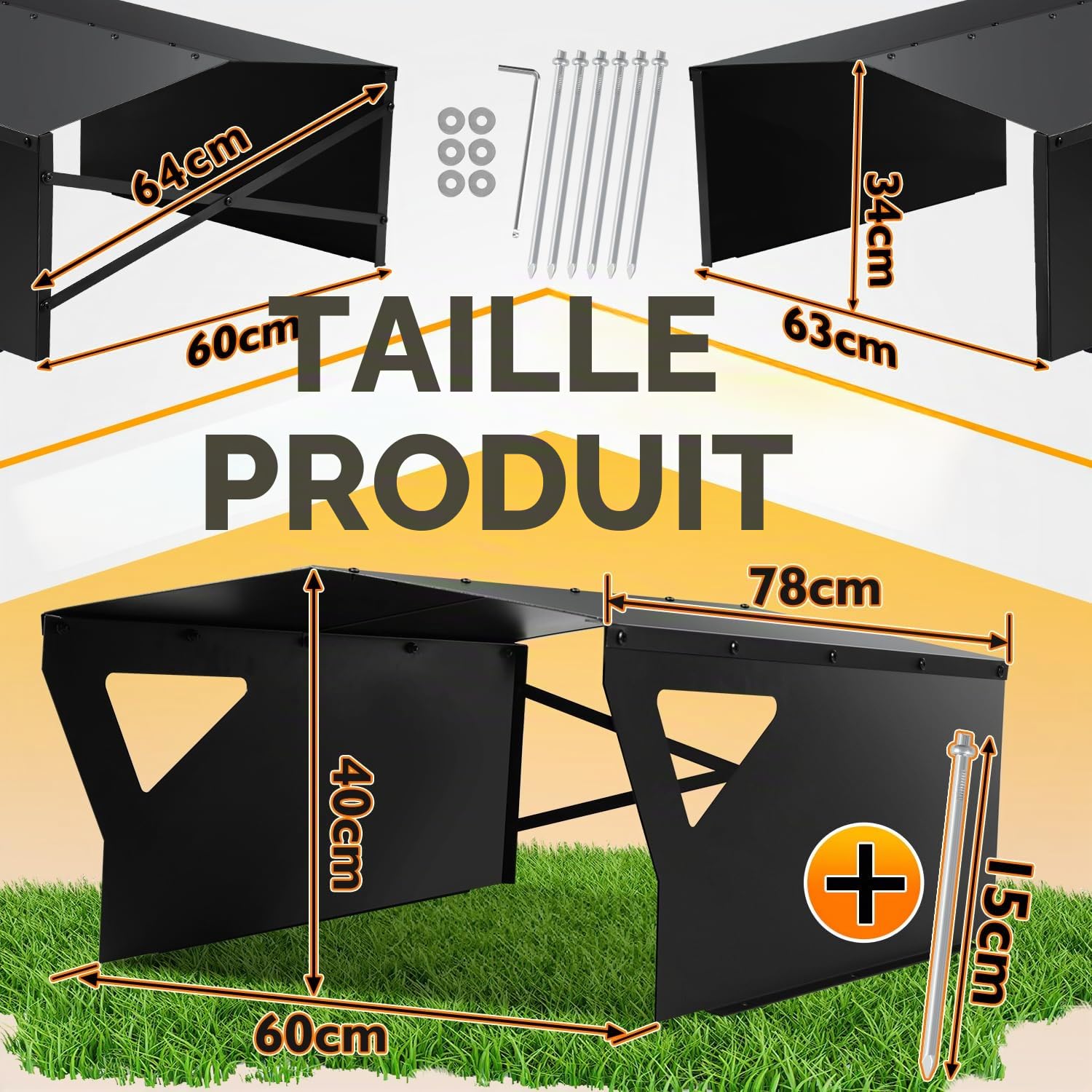 Abri de protection galvanisé pour tondeuse robot avec gants et protection UV - Idéal contre la pluie et la grêle - 78 x 60 x 34 cm - Noir