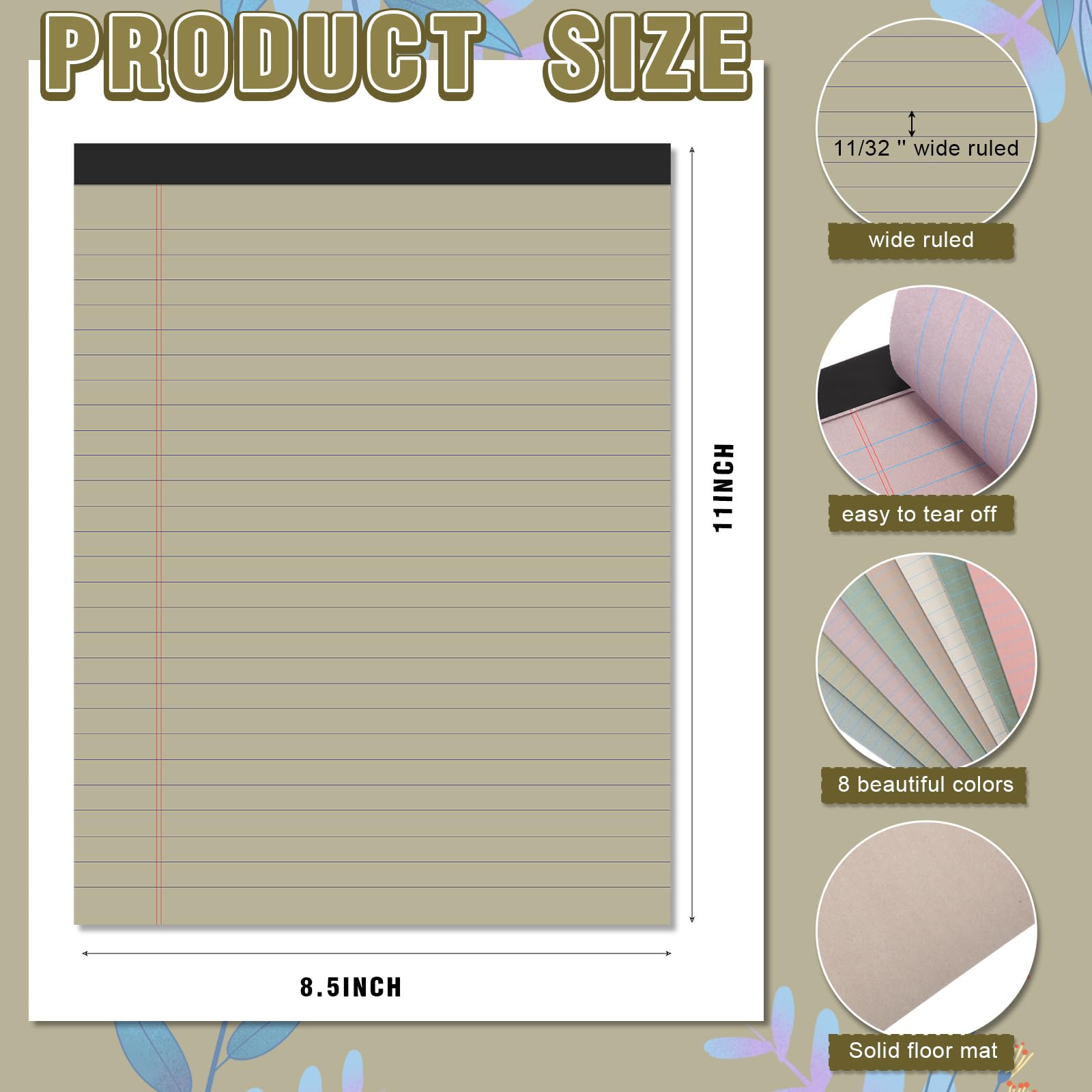 Fuutreo 8 blocchi per appunti, 21,9 x 27,9 cm, a righe larghe, 50 fogli per blocco note perforato, forniture per ufficio per scuola, università, ufficio, affari (colori vivaci)