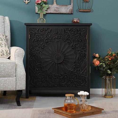 Miniatura 7 de Sophia & William Armario decorativo de 2 puertas, armario de almacenamiento desgastado con 2 puertas talladas y marco de madera para entrada, sala