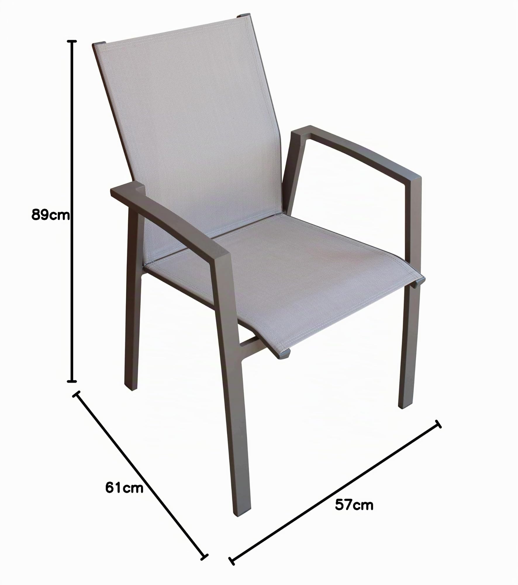 milani home - poltrona da giardino, alluminio e textilene, impilabile, taupe, linea Lotus