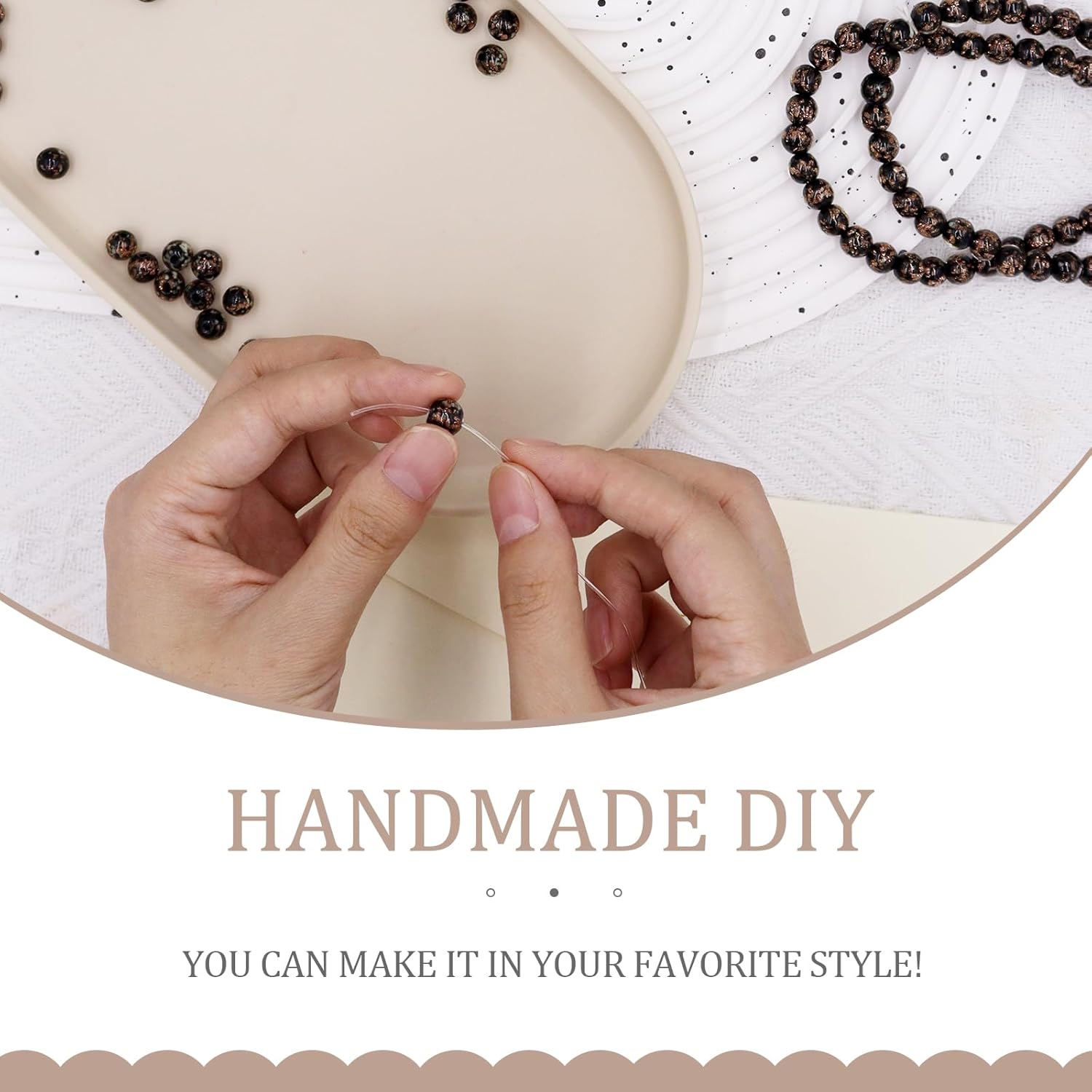 20 PCS Luminous Glass Beads 8mm Making Glow in The Dark Beads Gold Sand Round Loose Beads DIY Craft Necklace give Away Crystal Stretch Cord (Black) - Image 6