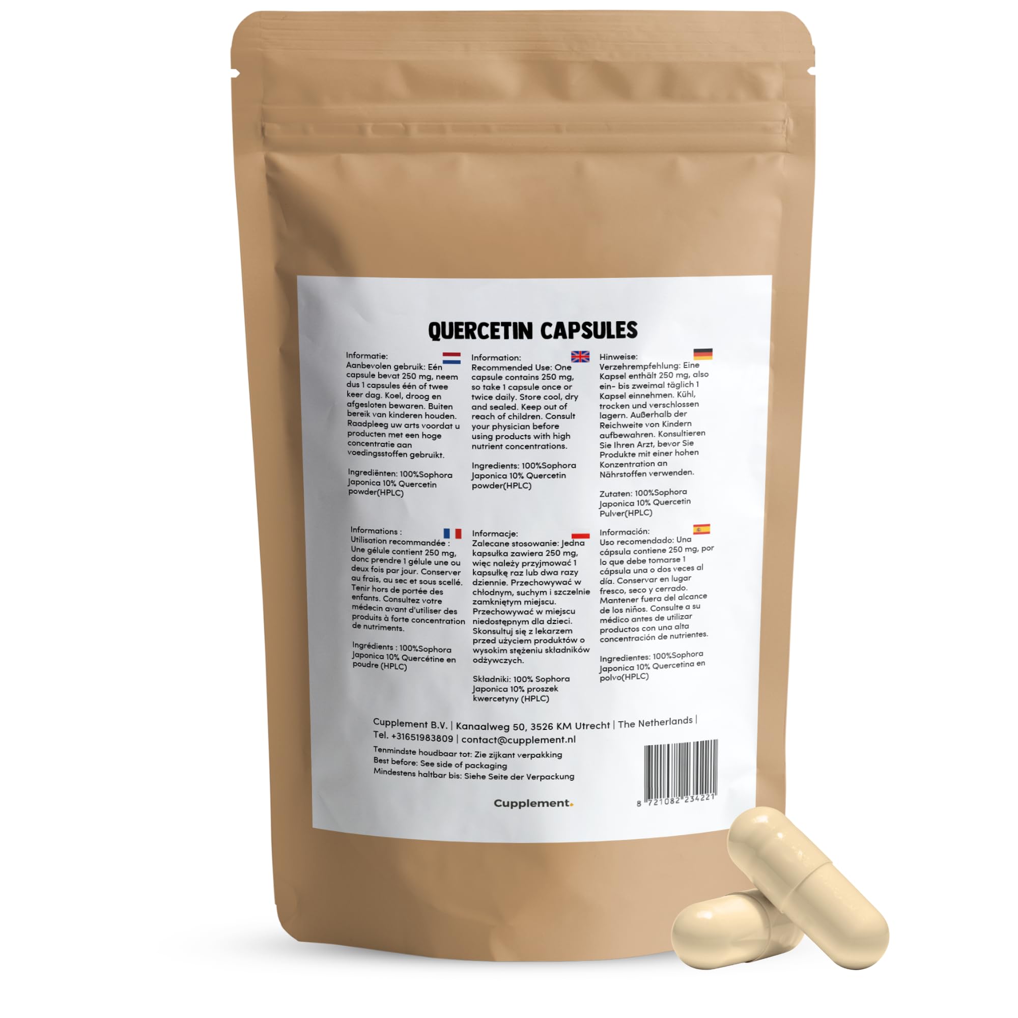 Extrait de Quercétine 60 Gélules - Formule Concentrée 10:1-250 mg par Gélule - Alternative Sans Zinc ni Broméline - Supplément Végétal en Capsules Pratiques