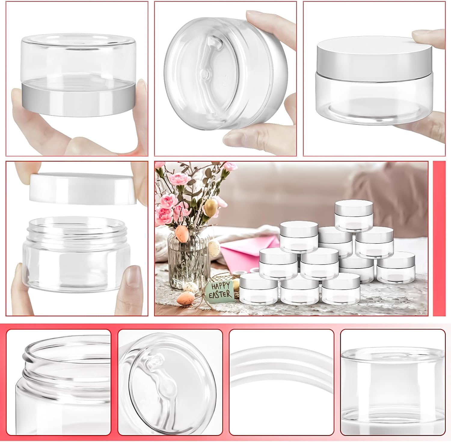 10 Pack 4oz Plastic Jars with Lids, 120ml Clear Round Cosmetic Containers Makeup Jars,Travel Size Container Jar for Lotion Cream Eyeshadow Sample Powder Slime Ointment Salve Balm Storage image 3