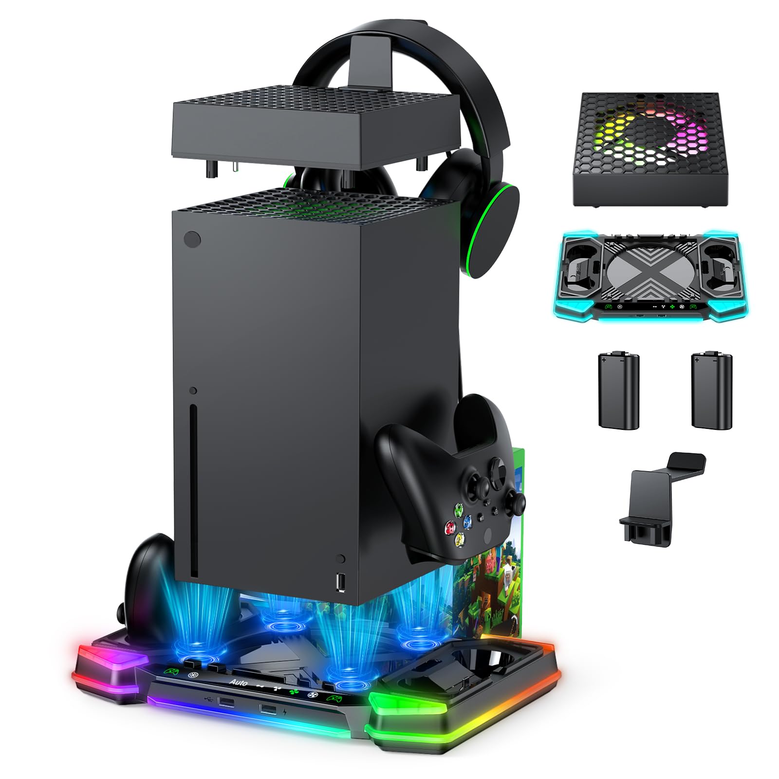 Base di ricarica automatica con ventola, per console e controller Xbox Series X, con 11 modalità di illuminazione RGB
