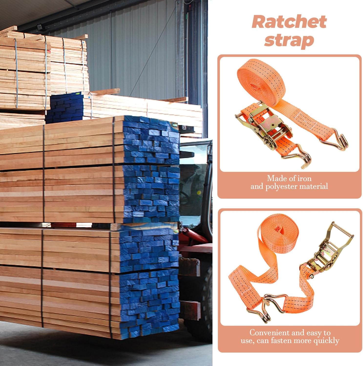 Heavy Duty Small Ratchet Tie Down Straps Polyester Cargo Tie-Downs for Trucks Trailers Motorcycles Luggage Securing Belts with Double Hooks for Appliances and Equipment