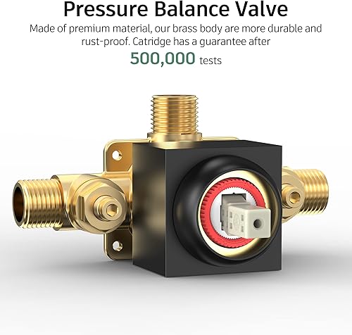 Miniatura 4 de Suncleanse Juego de grifo de ducha de oro cepillado, sistema de ducha de lluvia de equilibrio de presión de montaje en pared con cabezal de ducha de