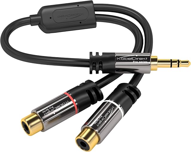KabelDirekt  0.2m 3.5mm to RCA Adapter (Adapter 2 x RCA female to 3.5mm male) PRO Series