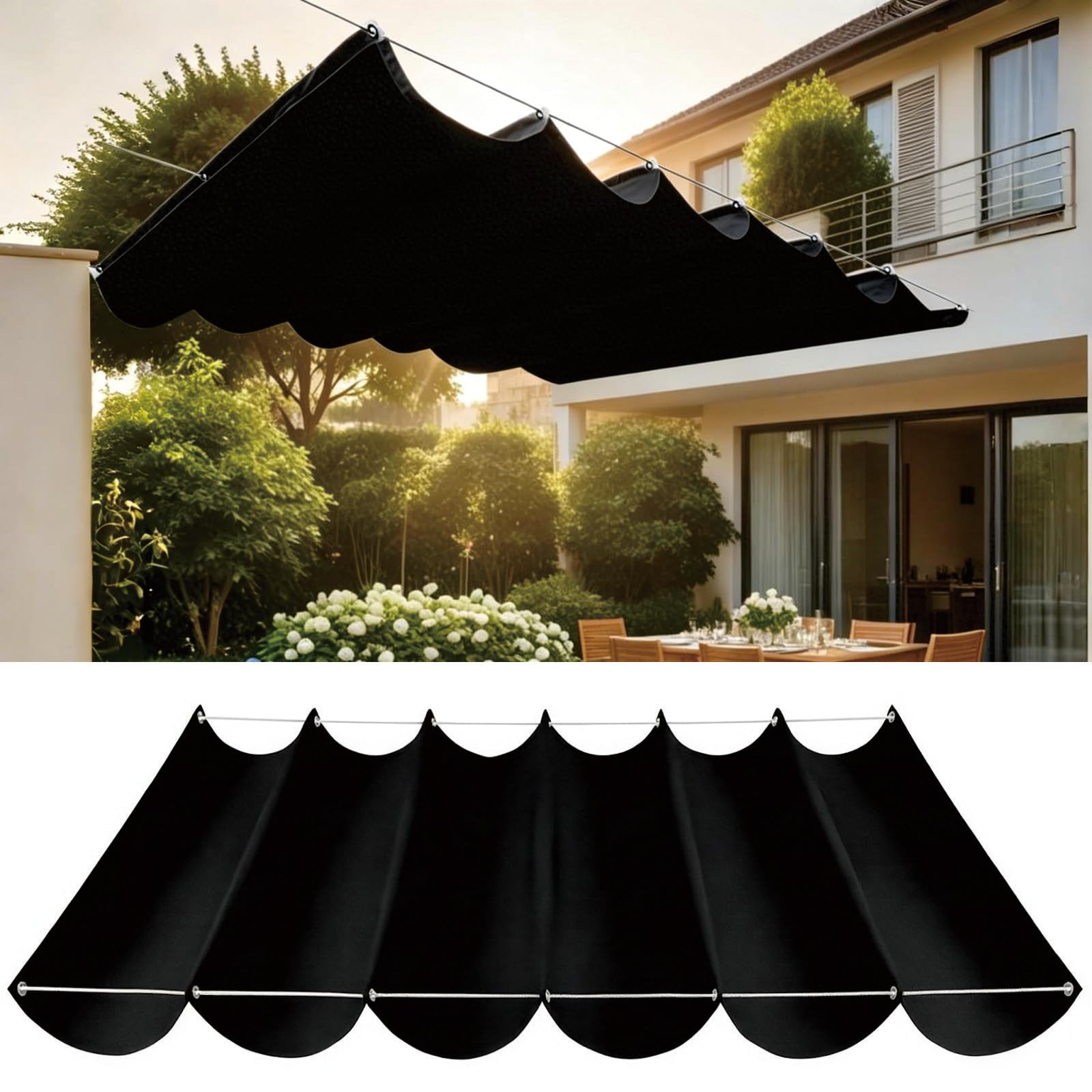 Voile ombrage ondulé imperméable 270x775 pour protection balcon et jardin