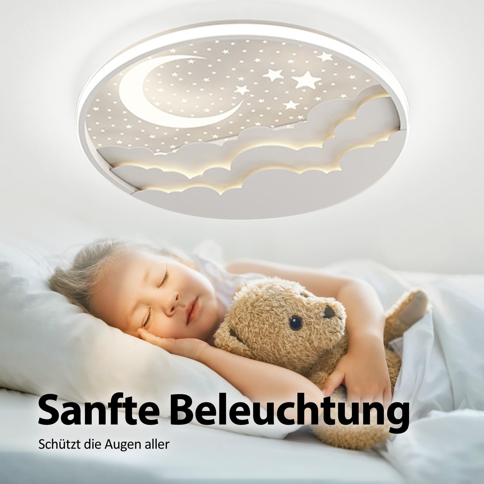 Lámpara de Techo LED Regulable, Lampara infantil Techo Moderno de Estrella y Luna, Luz de Techo Infantil Dormitorio con Control Remoto, Plafon Techo para Habitación de Infantil, Dormitorio, Blanco