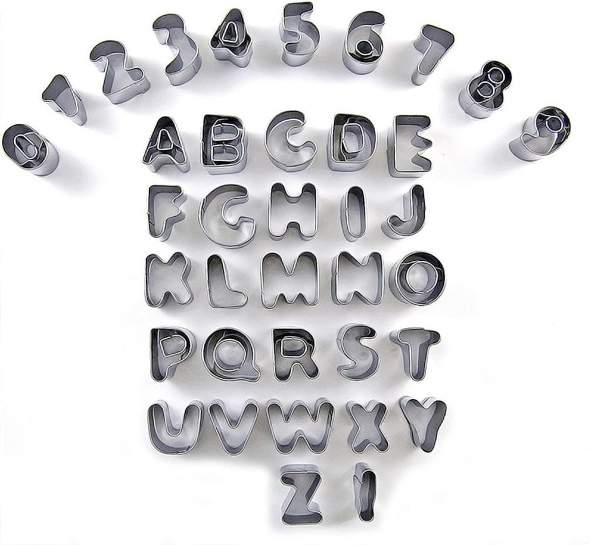 Alphabet and Number Cookie Cutters Set of 37PCS Stainless Steel Small Mold Tools for Fondant Biscuit, Cake, Fruit, Vegetables
