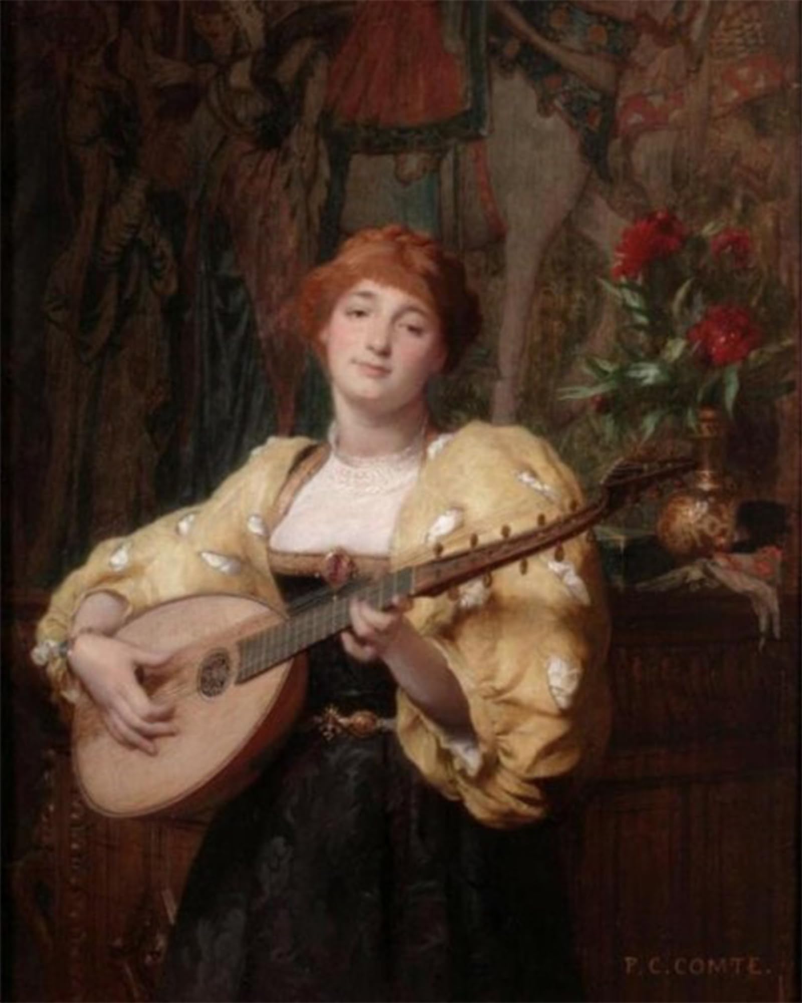 SERENDIPITP Vintage Picture Print on Canvas Wall Art Poster Woman with Lute Pierre Charles Comte Artwork Print Poster for Wall Decor 60x90cm