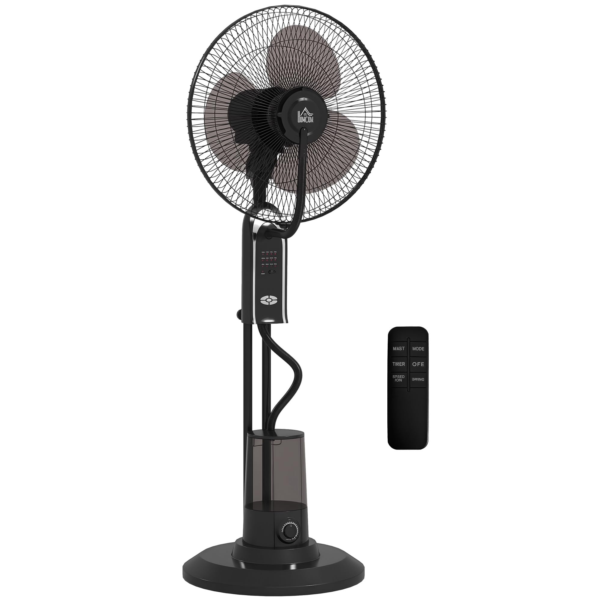 HOMCOM Ventilatore Nebulizzatore 75W con Serbatoio 3.2L, 3 Modalità, 3 Velocità, Ventilatore a Piantana con Oscillazione 75°, Inclinazione 10°, Telecomando, Timer 7.5h, Diametro 44.5cm