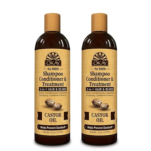 Miniatura 7 de Okay -MEN Champú y acondicionador 3 en 1 - Champú y acondicionador de aceite de ricino, lavado de barba, tratamiento aclarador para cabello seco