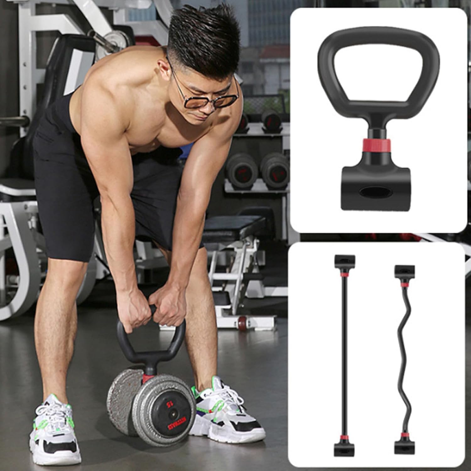 Kettlebell Rotating Handle Portable Adapter Dumbbell to Converter Weight Grip Handle Attachment Fitness Weightlifting Bodybuilding Attachment