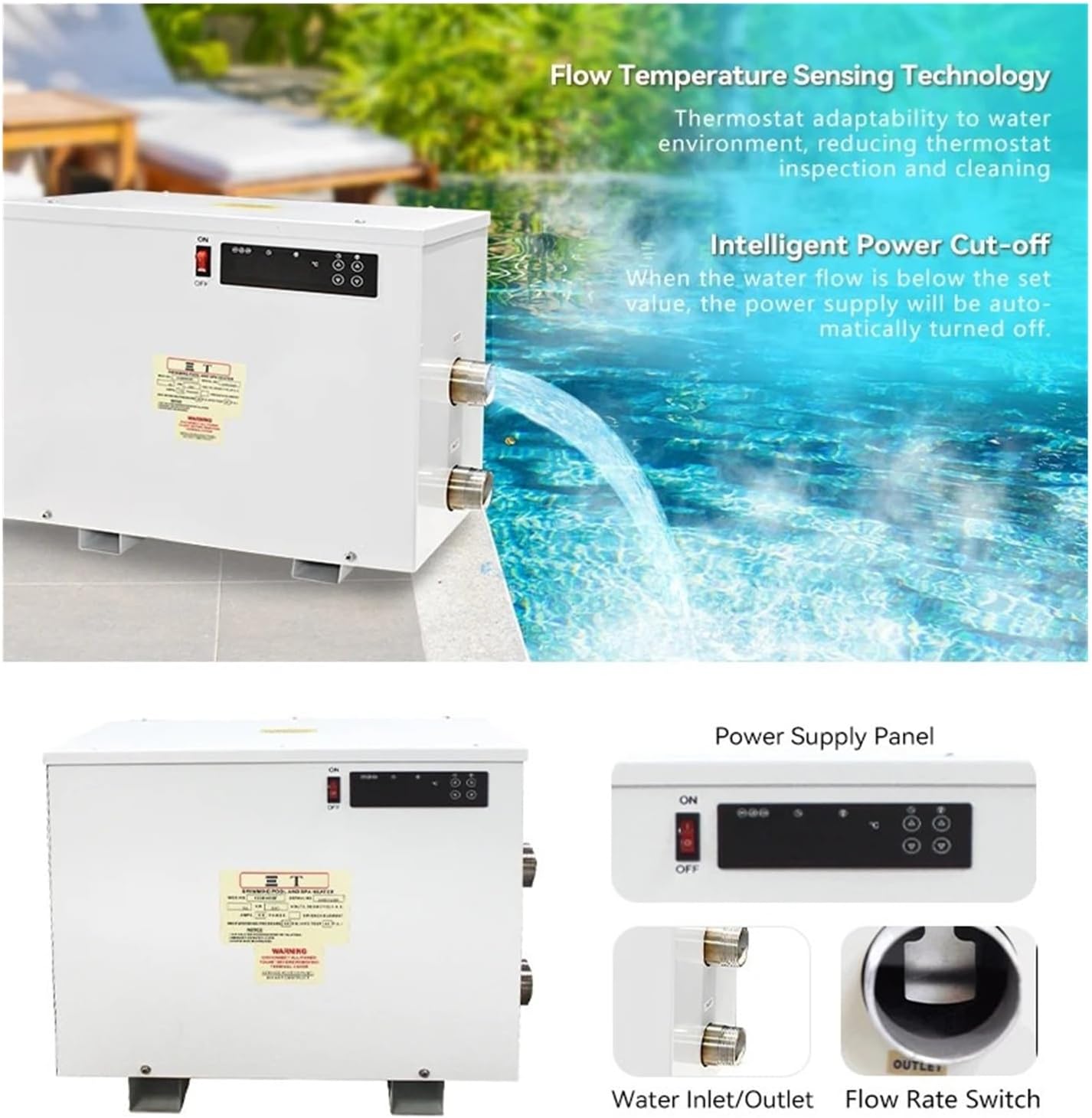 High Efficiency Electric Pool Heat Pump with Touch Display 5.5-24KW Water Heater for Swimming Pool Bathtubs SPA Fast and Efficient (White 18KW)