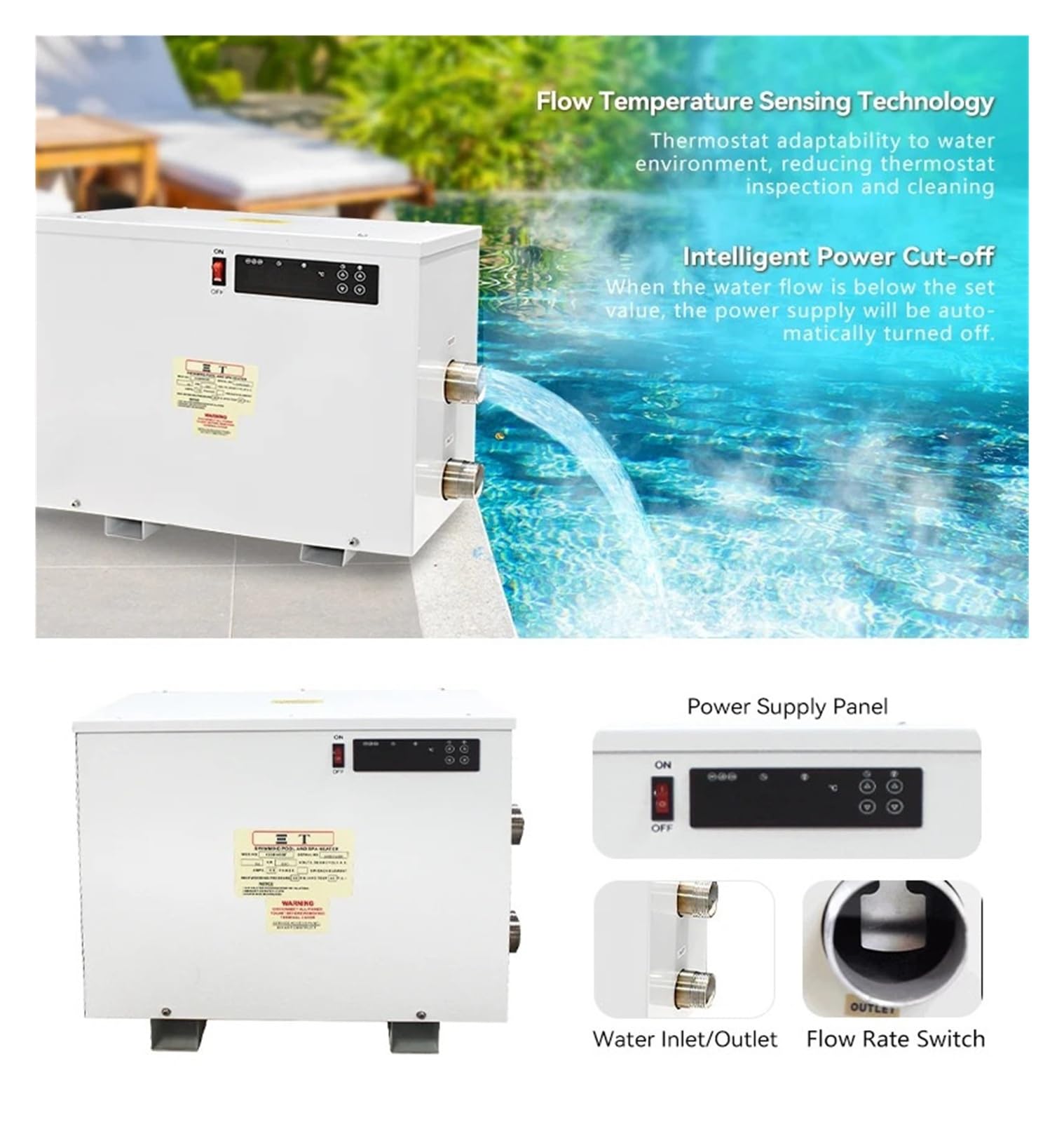 Pompa di Calore elettrica ad Alta efficienza for Piscina con Display Touch, scaldabagno da 5,5-24 kW for Piscine, vasche da Bagno e Spa Riscaldamento rapido ed efficiente(18KW)