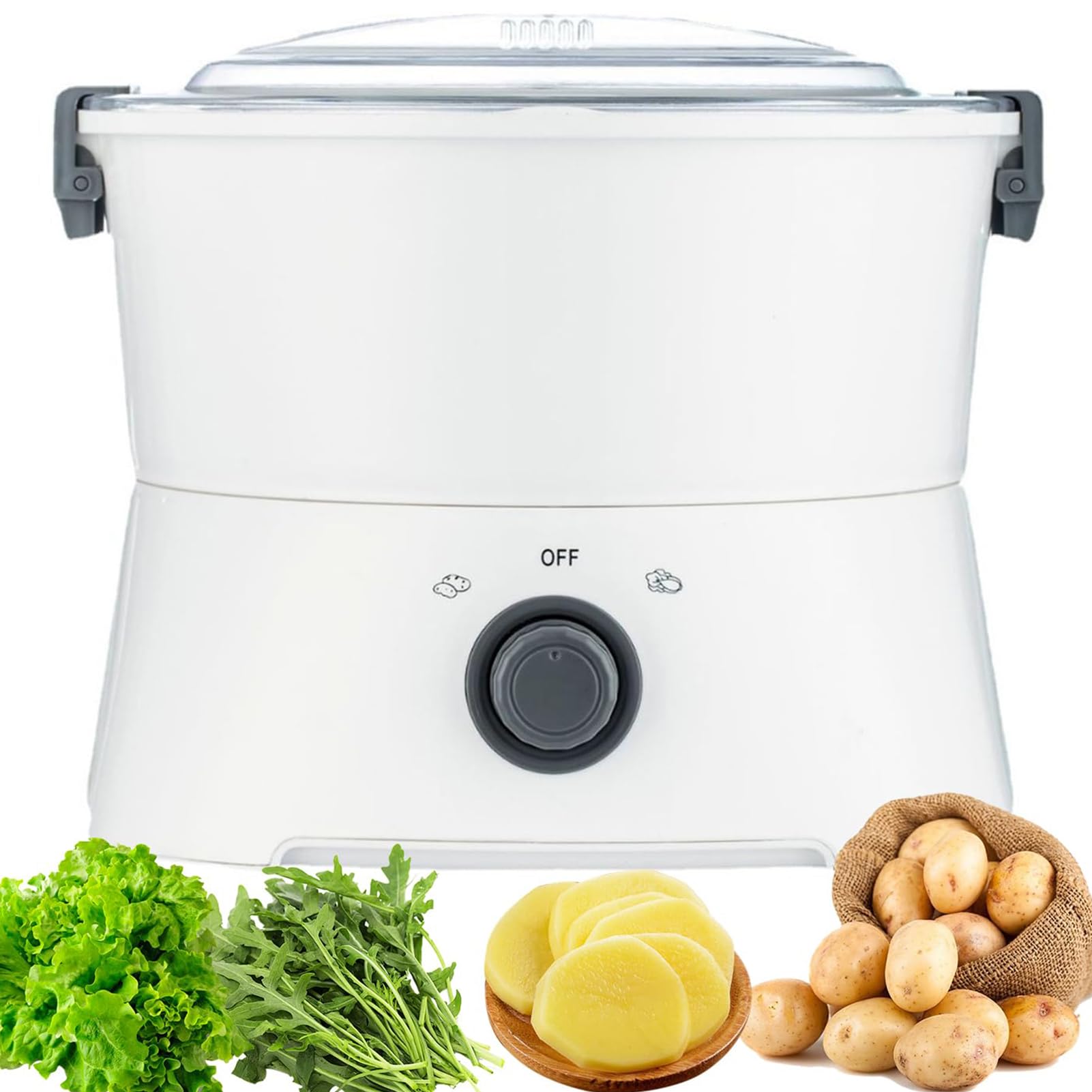 Máquina Peladora De Patatas Eléctrica, Pelador De Verduras Automático | Pelador De Patatas Multifunción con Funcionamiento De Un Solo Toque, Centrifugadora De Ensalada, Cuerpo De ABS, Base(A)