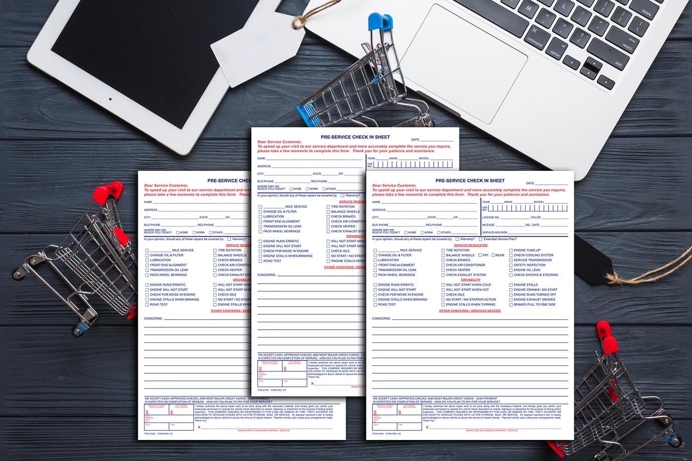 Pre-Service Check-In Form Pads RO-100-8.5" x 11" Auto Service Intake Forms, Customer Vehicle Check In Sheets, Dealership Service Advisor Forms, 1-Part Tear-Off Pads, 20# Paper - 6 Pads (300 Sheets)