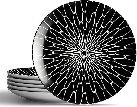 6-Inch Appetizer Plates Set of 6, Black and White Grid Ceramic Plates, Modern Checkerboard Appetizer/Dessert Plates, Microwave & Dishwasher Safe