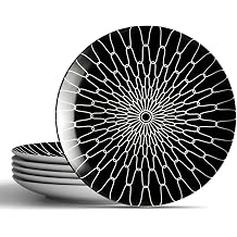 6-Inch Appetizer Plates Set of 6, Black and White Grid Ceramic Plates, Modern Checkerboard Appetizer/Dessert Plates, Microwave & Dishwasher Safe
