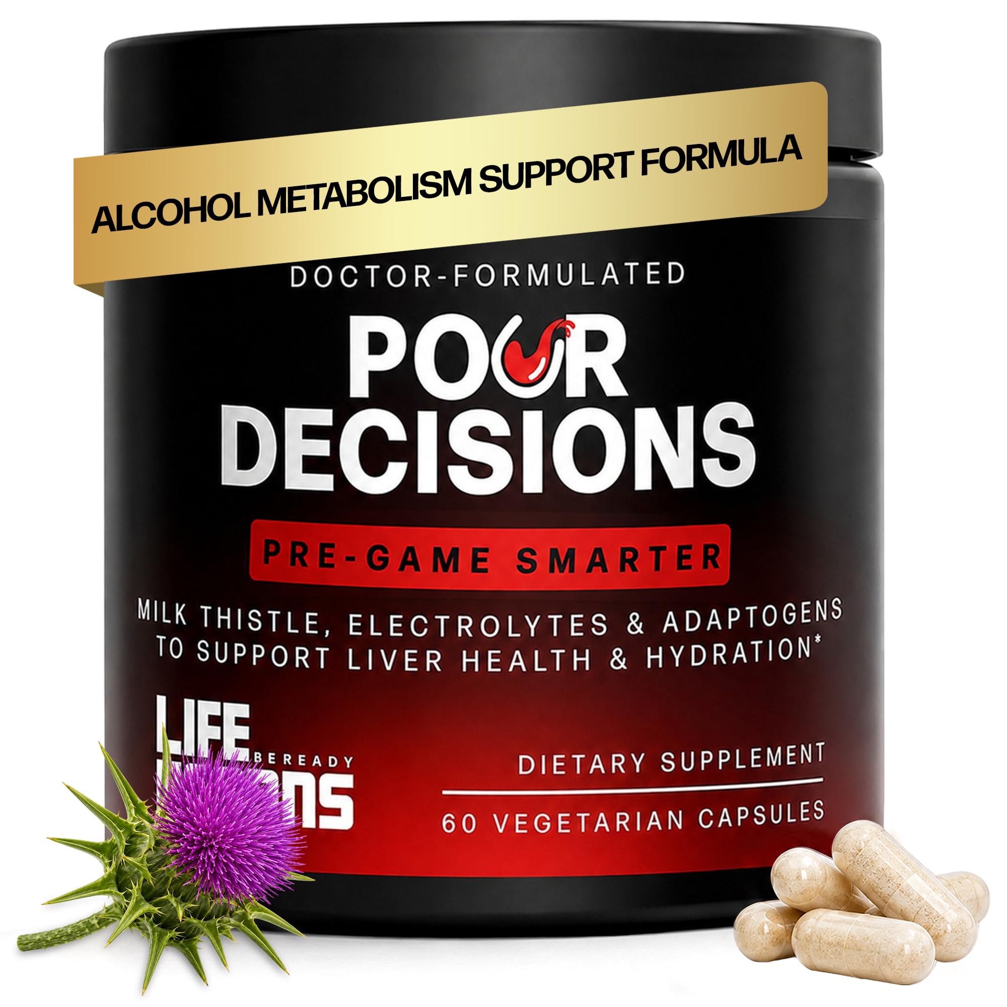 Pour Decisions Alcohol Support Supplement for Adults with Milk Thistle, Potassium, Vitamin B6 & Schisandra – Doctor Formulated Next-Day Wellness, Hydration, Liver Health & Antioxidant Support – 60 ct