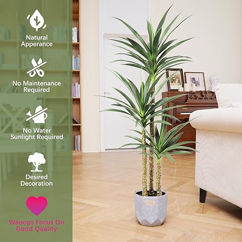 Miniatura 10 de Árbol artificial de agave artificial de 4.7 pies con 3 cabezas en maceta de plástico, árbol falso para decoración del hogar, decoración de oficina
