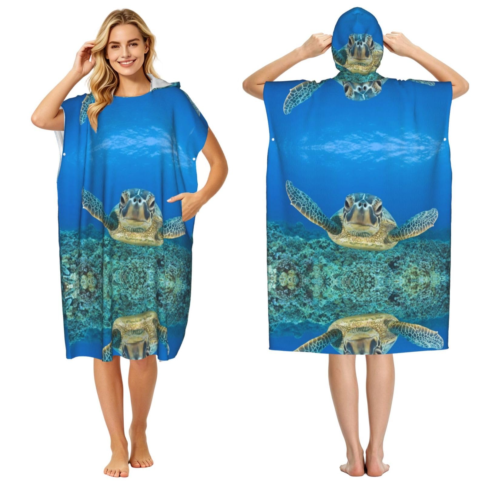 Peignoir à capuche tortues de mer poncho piscine homme femme