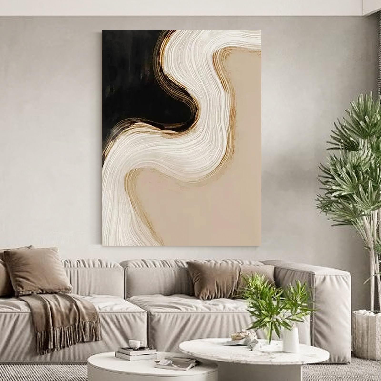 Peinture à l'huile peinte à la main grand format style crème pour mur de salon
