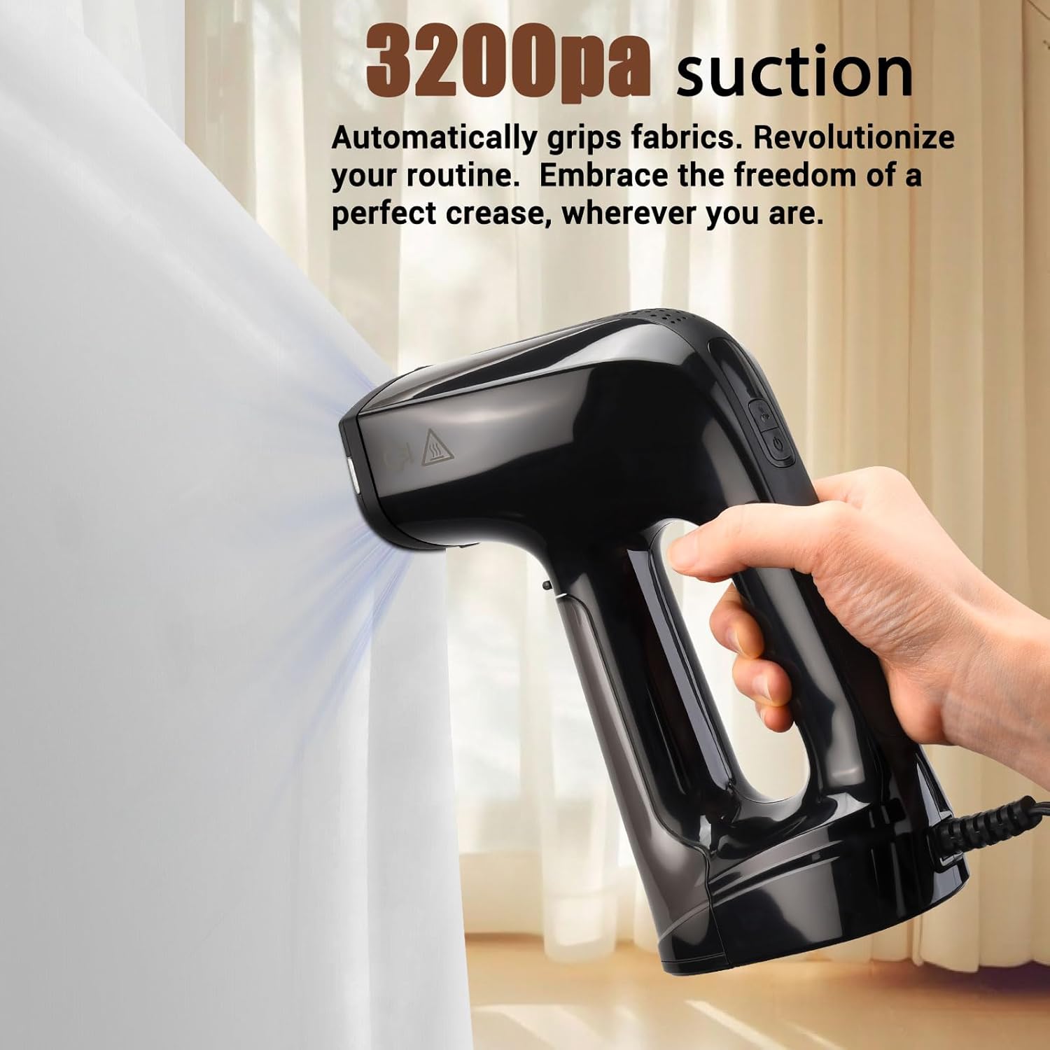 Vacuum Steamer for Clothes, 3200Pa Suction Handheld Clothes Steamer, Dual Mode, LED Display, Portable Travel Steamers for Clothes, Steaming & Ironing 2 In 1, 160ml Water Tank (for 110-120V) - Black