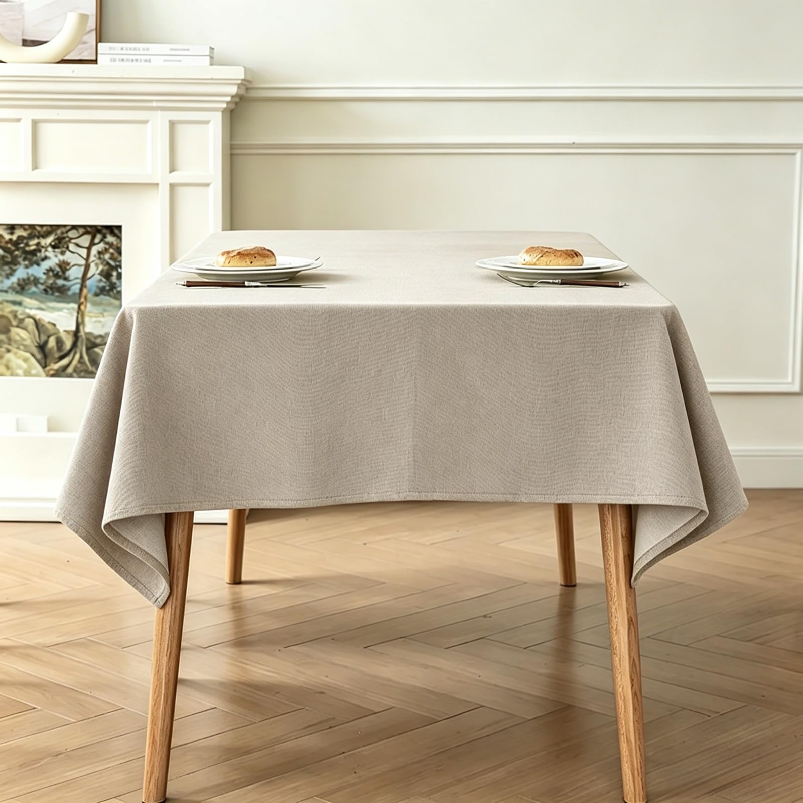 Mantel Mesa Rectangular 110 x 250 cm Antimanchas Lavable, Impermeable Manchas Mantel Durabilidad y Fácil Limpieza para Comedor, Cocina, Cumpleaños, Festivos, Fiesta, Picnic, Blanquecino