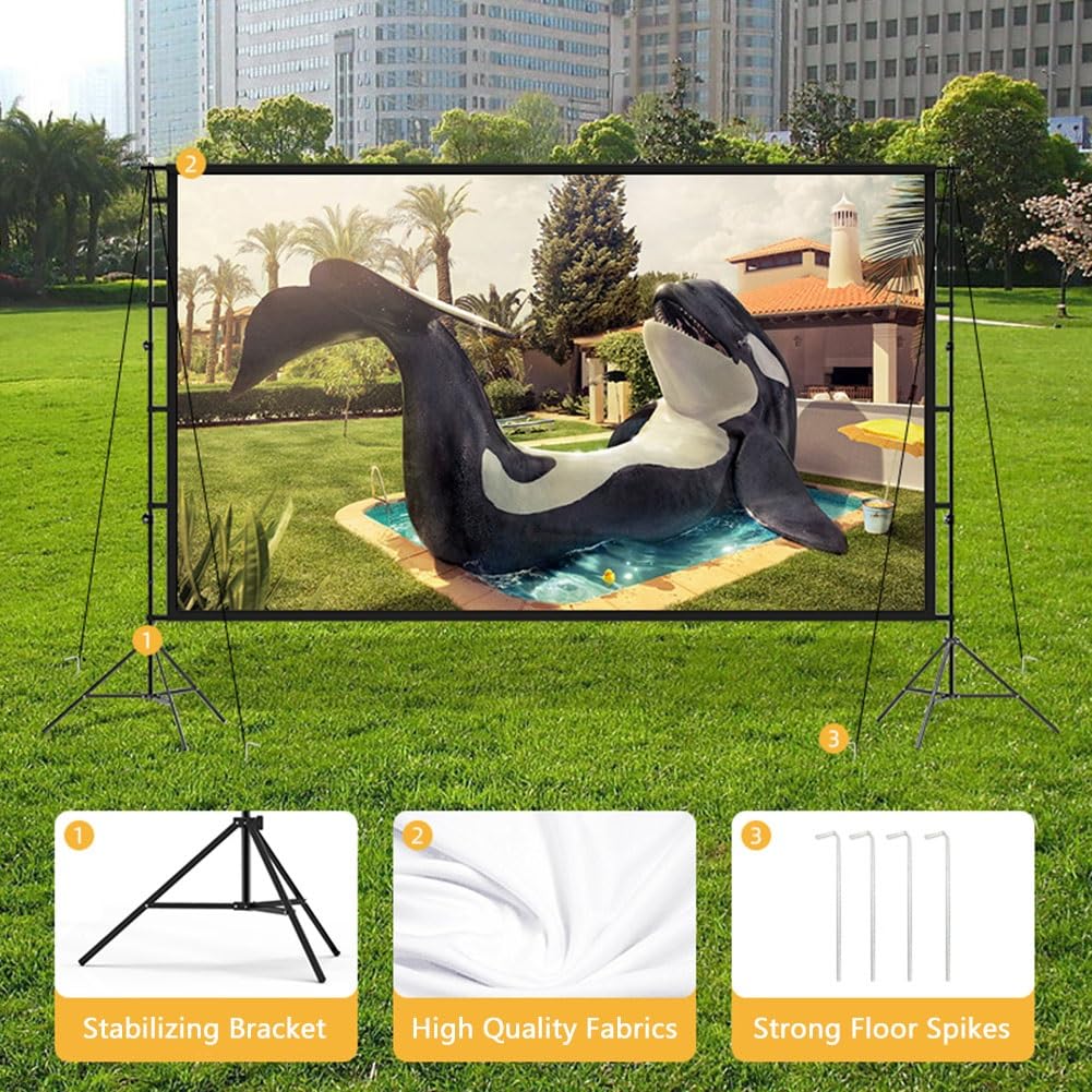 Schermo Cinematografico per Esterni 4K HD e Supporto, Schermo per Proiettore Pieghevole Anti-Crease 100" 120" 16:9 con treppiede(120" (16:9))
