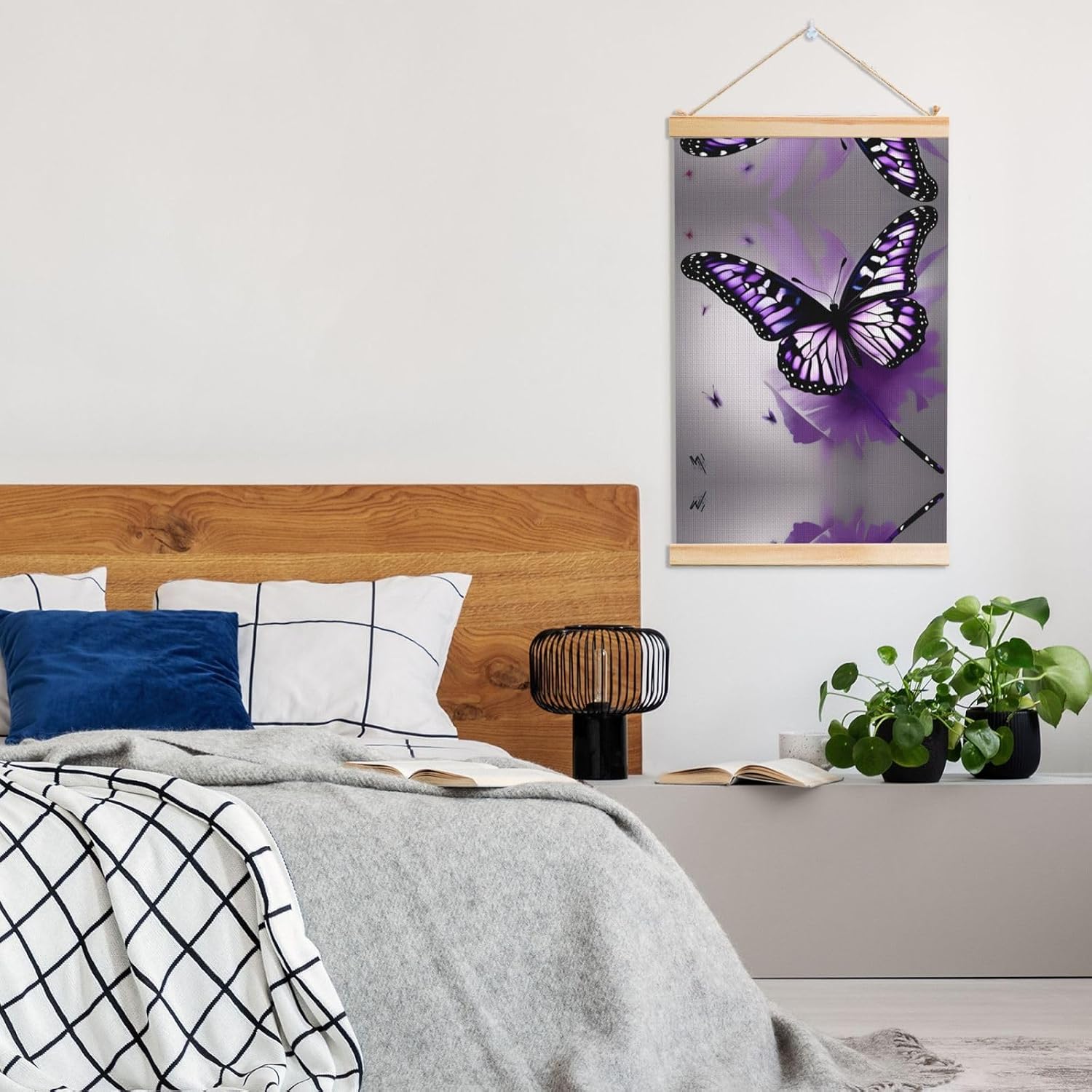 Beautiful Purple Butterfly Art Print Poster Hanger,Hanging Poster, Poster Frame,Wood Poster Hanger, For Wall Hanging