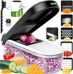 LUMAI Cortador Processado Ralador De Legumes, Queijos, Vegetais, Frutas e Alimentos Manual Multifuncional 6 Em 1 Com Recipiente, Fatiador, Picador, Triturador, Acessórios Para Cozinha