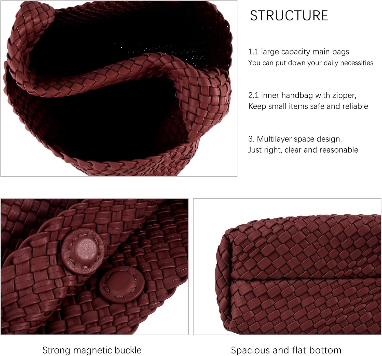 Woven Tote Bag For Women,Vegan Leather Hand Woven Handbags And Purse,Shoulder Bag Top-Handle Bag All-Match Underarm Bag - Image 6