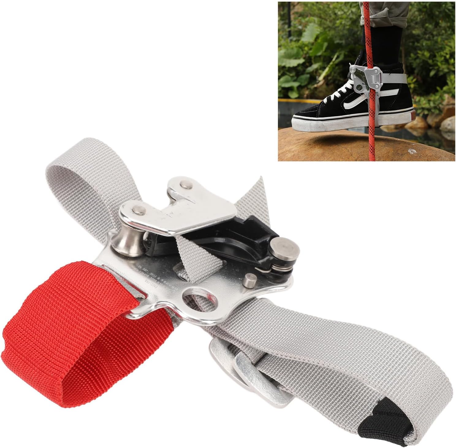 Climbing Foot Ascender Aluminum Alloy Riser with Pulley System Anti Slip Spurs for Rock Climbing Tree Arborist Mountaineering