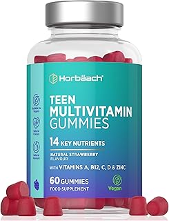 Multivitamin Gummies for Teenagers | 60 Count | A- Z Multivitamin Complex with Vitamin A, B12, C, D, and Zinc | Berry Flavour for Teens | Vegetarian and Vegan Supplement | by Horbaach