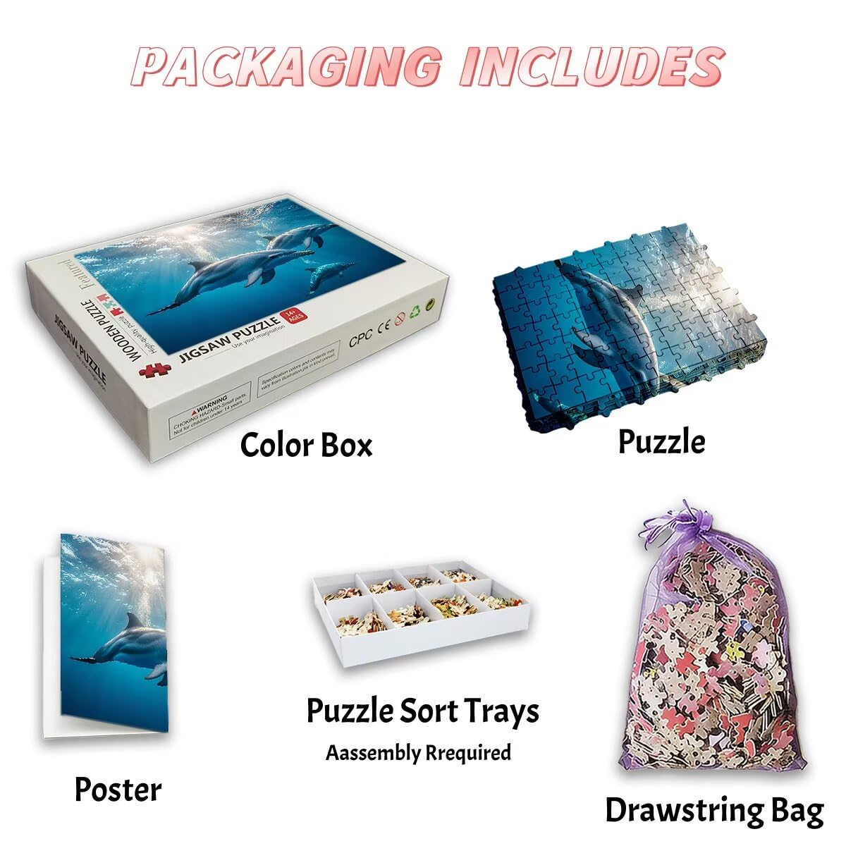 Puzzle 4000 sztuk delfin, puzzle zwierzęce, puzzle 4000 dorosłych, puzzle dla dorosłych z pudełkiem prezentowym, wyzwanie drewniane puzzle dla całej rodziny, oryginalne prezenty dla kobiet -2700