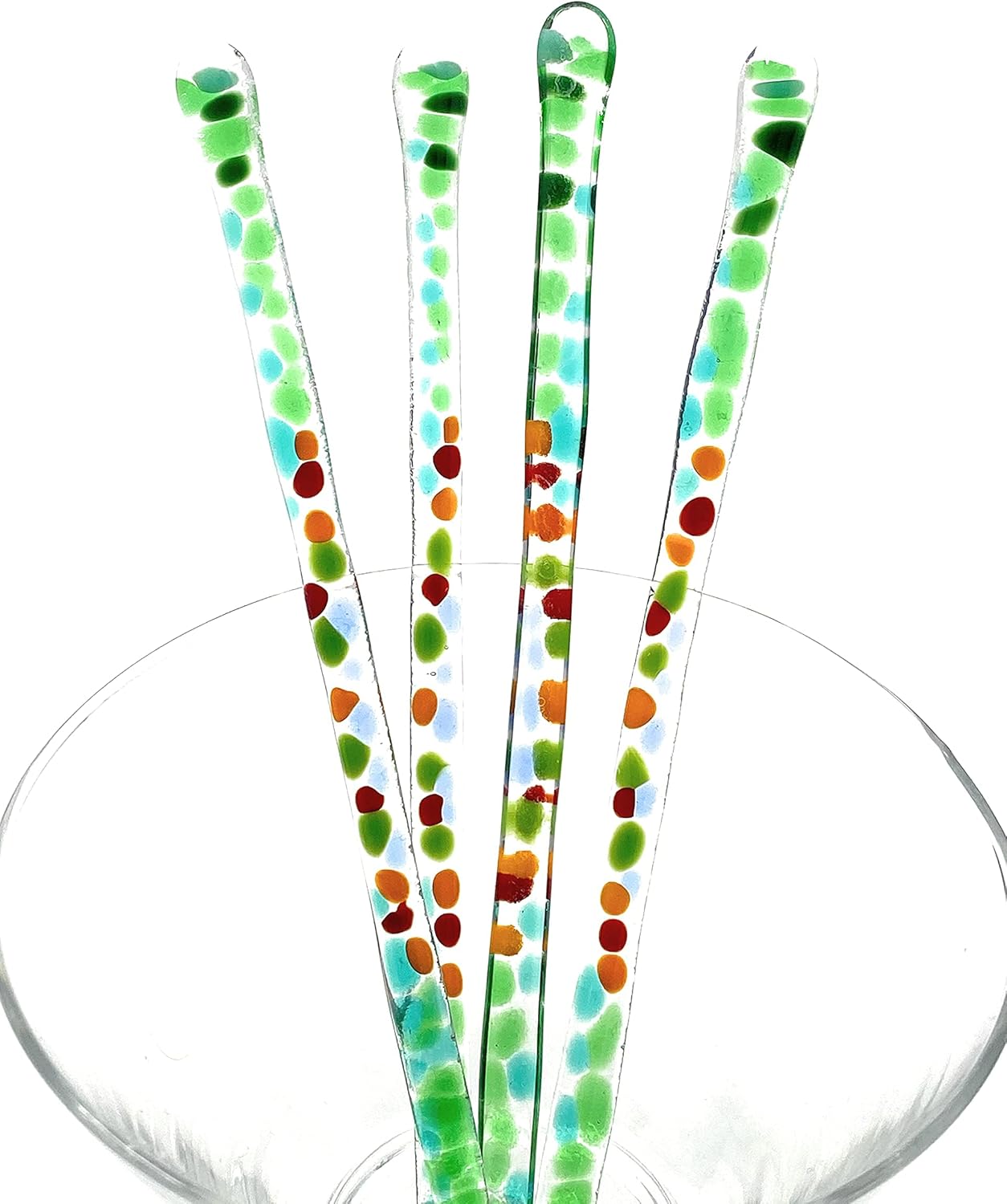 Handmade Glass Swizzle Sticks: Great Green Macaw (Birds of Paradise) - Cocktail Coffee Pitcher Stirrers - 5.50 inches - Set of 4 with Gift Box by studioTica