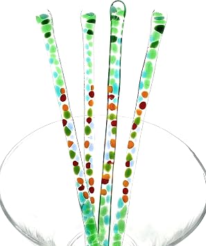 studioTica Handmade Glass Swizzle Sticks Great Green Macaw, Set of 4