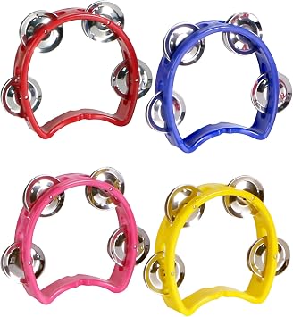 Kids Tambourine 4-Pack | Musical Instruments for Toddlers Ages 3+ with 4 Metal Jingles | ASTM-Certified, Non-Toxic & Durable for Classroom, Preschool, Family Band