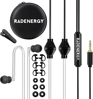 Airtube Headphones, EMF Free Earbuds, Air Tube Headphones with Zipper Bags, 3D Sound, Microphone Volume Control, for Work Meetings, Sleep, Gym, High Audio Quality Devices (3.5mm Jack)