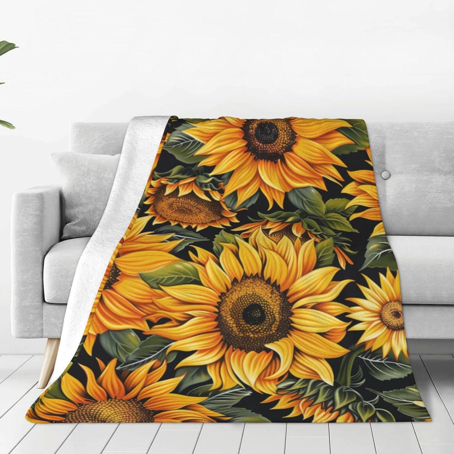 Golden Sunflower Blanket - Ultra Soft & Cozy Flannel Throw Blankets, Lightweight Yet Warm & Fuzzy, Perfect for Couch, Bed, Travel & Outdoor Use, for Girls Women Adults 60"x50"