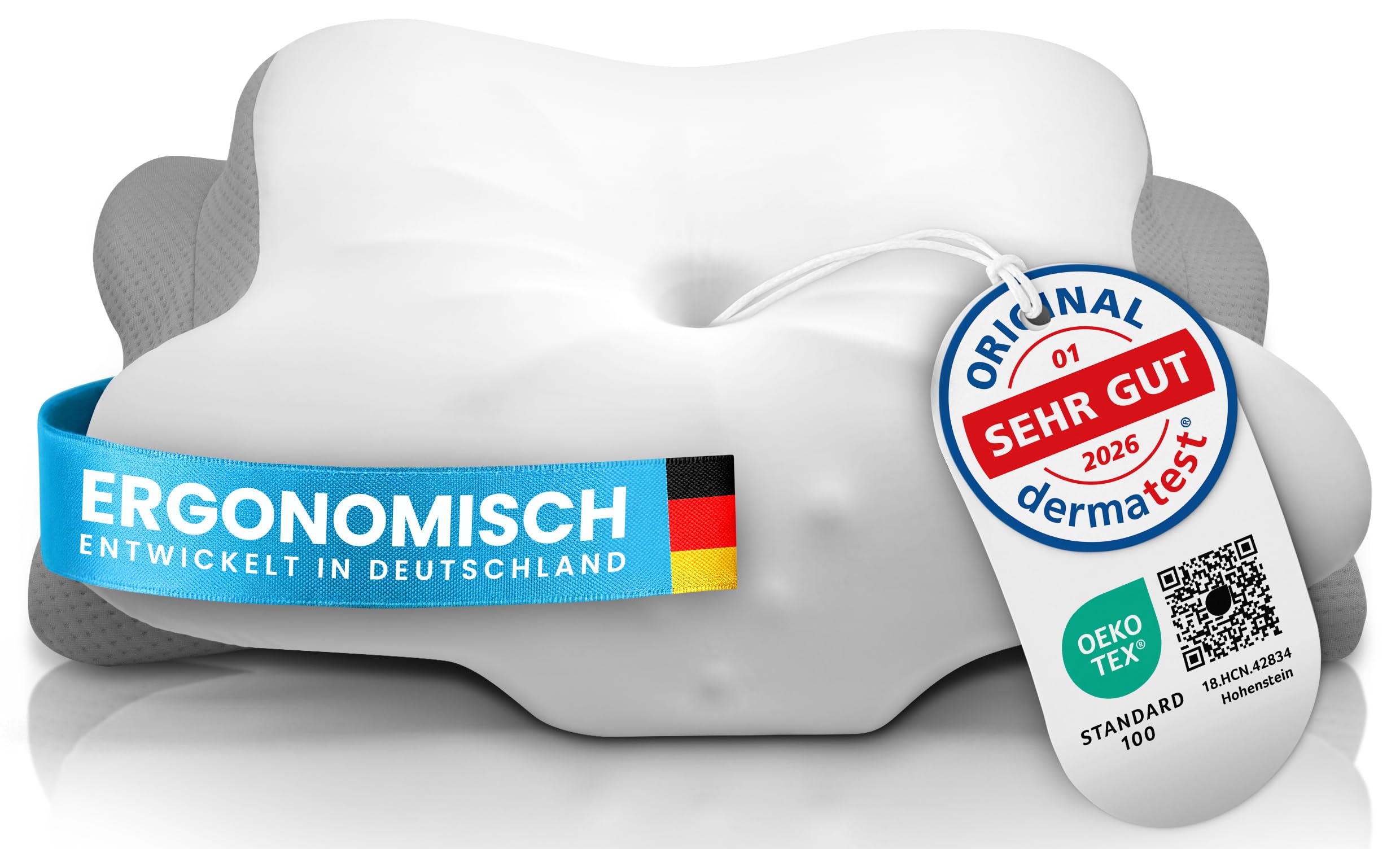 Gentle North Ergonomisches Nackenstützkissen aus hochwertigem Memory Schaum - Nackenkissen - Kopfkissen für Seiten-, Rücken- & Bauchschläfer - waschbarer Bezug bei 40°C