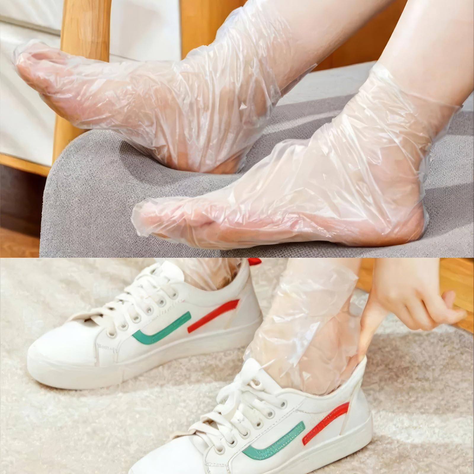 100 calzini usa e getta in plastica per pedicure piedi, cera paraffina trattamento termale, fodere da bagno in cera paraffina per piedi, calzini trasparenti