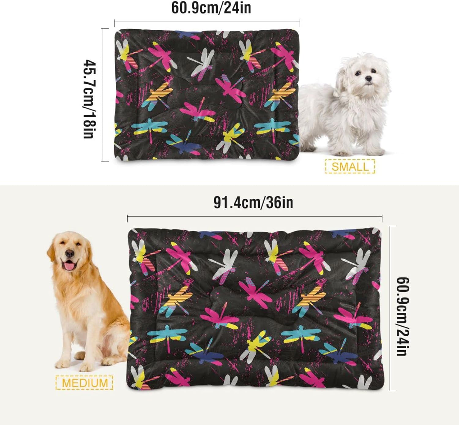review Ultra Soft Pet Bed Washable Dog Bed Crate Mat for Dogs Fleece Dog Crate Kennel Pad Cat Pet Bed Liner 24x18in Modern Bright Dragonflies