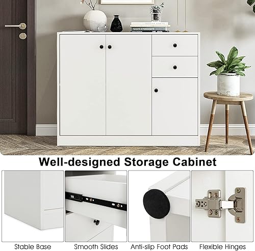Miniatura 7 de Giantex Armario de buffet con almacenamiento aparador de cocina con 2 cajones armario grande y pequeño de 3 puertas estantes ajustables armario de