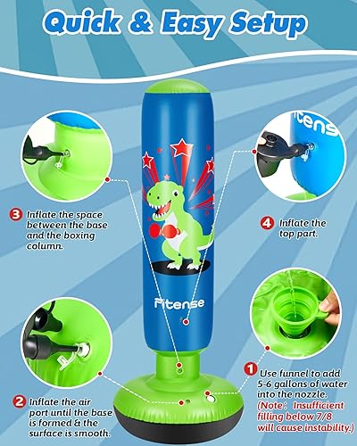 Miniatura 5 de Kids Punching Bag, 63 Inch Inflatable Punching Bag with Electric Air Pump & Gloves, Kids Boxing Bag for Boys Girls Age 6-12, Dinosaur Ninja Boxing