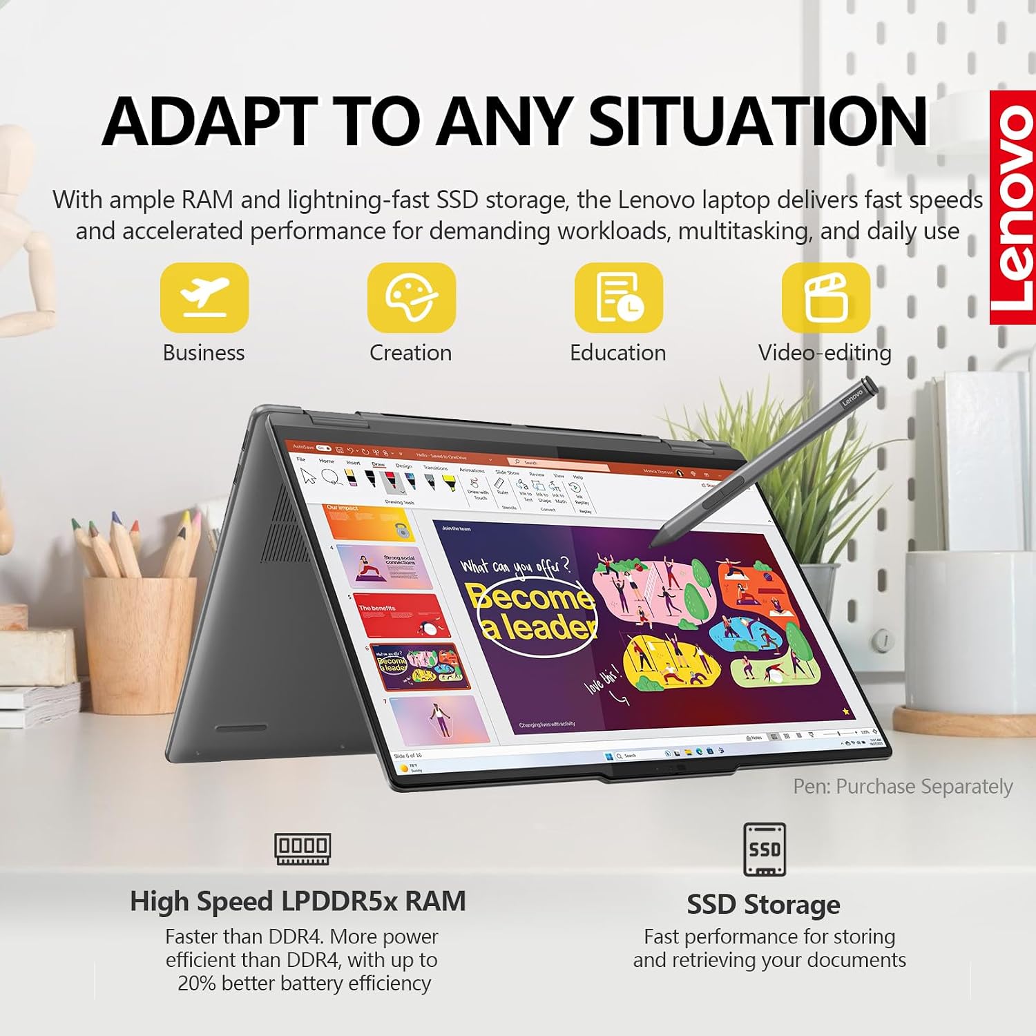 Lenovo Yoga 7i 2 in 1 Laptop Touchscreen Computer, 16" 2K IPS Touch Screen Convertible Copilot+ AI PC, Intel Core Ultra 5, 16GB DDR5 512GB SSD Windows 11 Pro, Backlit Keyboard, Fingerprint,Thunderbolt image 5