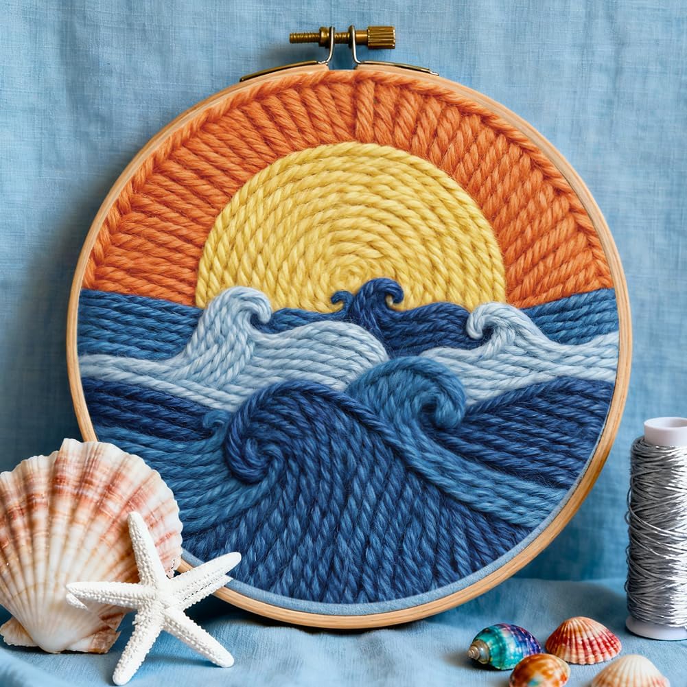 ORIGACH 2 Set Kanagawa Wave Embroidery Punch Needle Kit for Adult Beginner